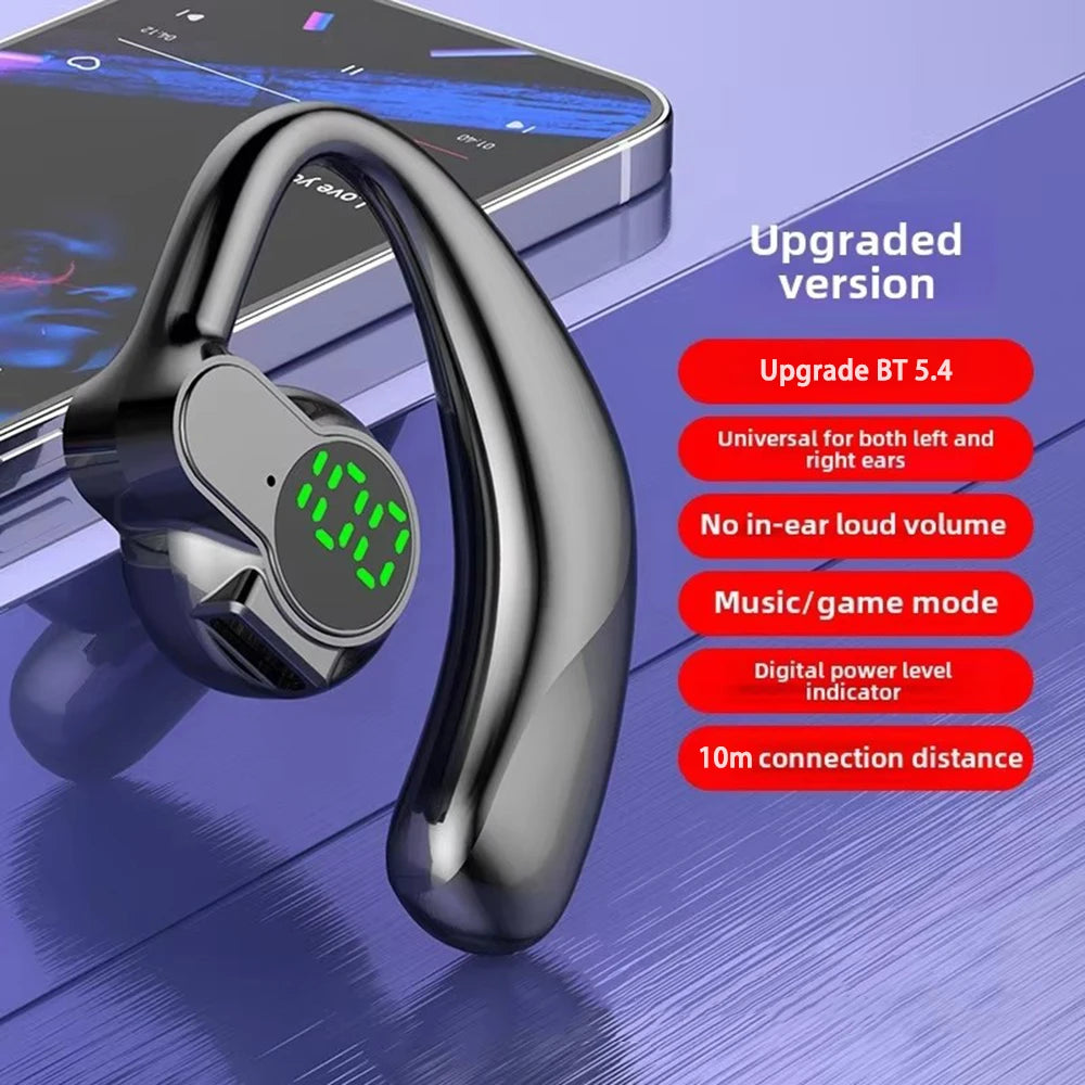 Singel Ear Bluetooth 5.4 Ear Hook Headphone OWS Wireless Earphone HiFi Stereo Noise Reduction Headset Waterproof Sports Earphone