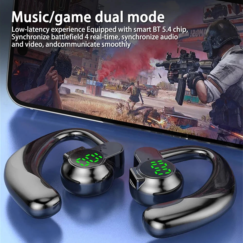 Singel Ear Bluetooth 5.4 Ear Hook Headphone OWS Wireless Earphone HiFi Stereo Noise Reduction Headset Waterproof Sports Earphone